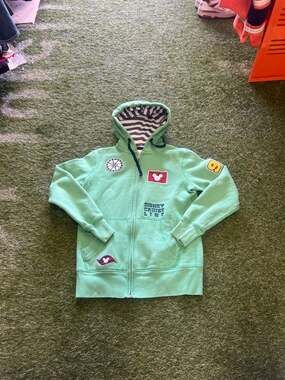 Disney Cruise Line Green Patchwork Nautical Full Zip Hoodie Mickey Mouse